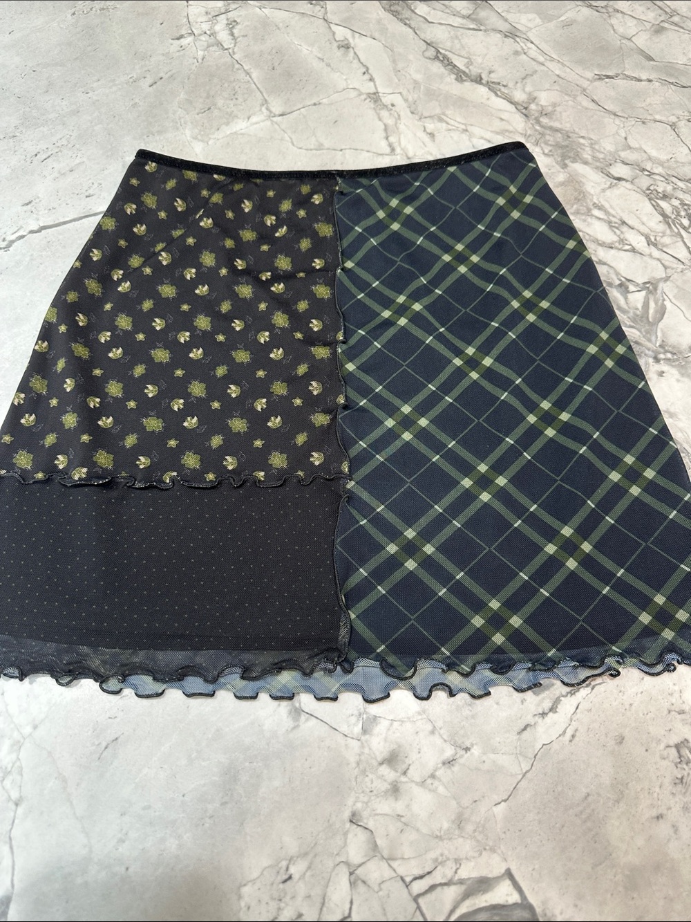 URBAN OUTFITTERS! Black & Green Patchwork Mesh Mini Skirt